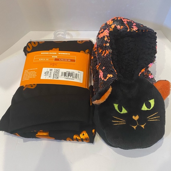 Bundle of Halloween Seamless Leggings + Flip Sequins Slipper Socks Large/XL NWT - Picture 5 of 6